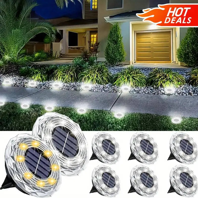 2/4pcs Solar Ground Lights 8LEDs Solar Lights Outdoor Bright LED Solar Disk Lights Outdoor Garden Pathway Driveway Lawn Lights