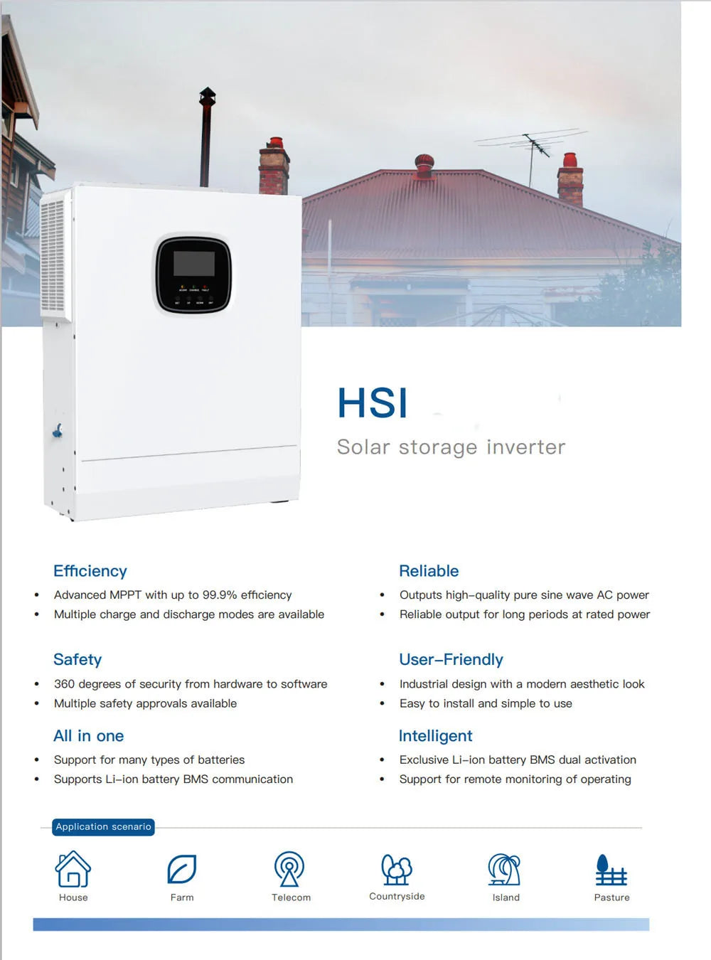 5000W 5KW Hybrid Solar Inverter Off Grid 48V DC to 110V 120V 220V AC Output with 80A MPPT Solar Charger Max 500V PV  HSI5000U