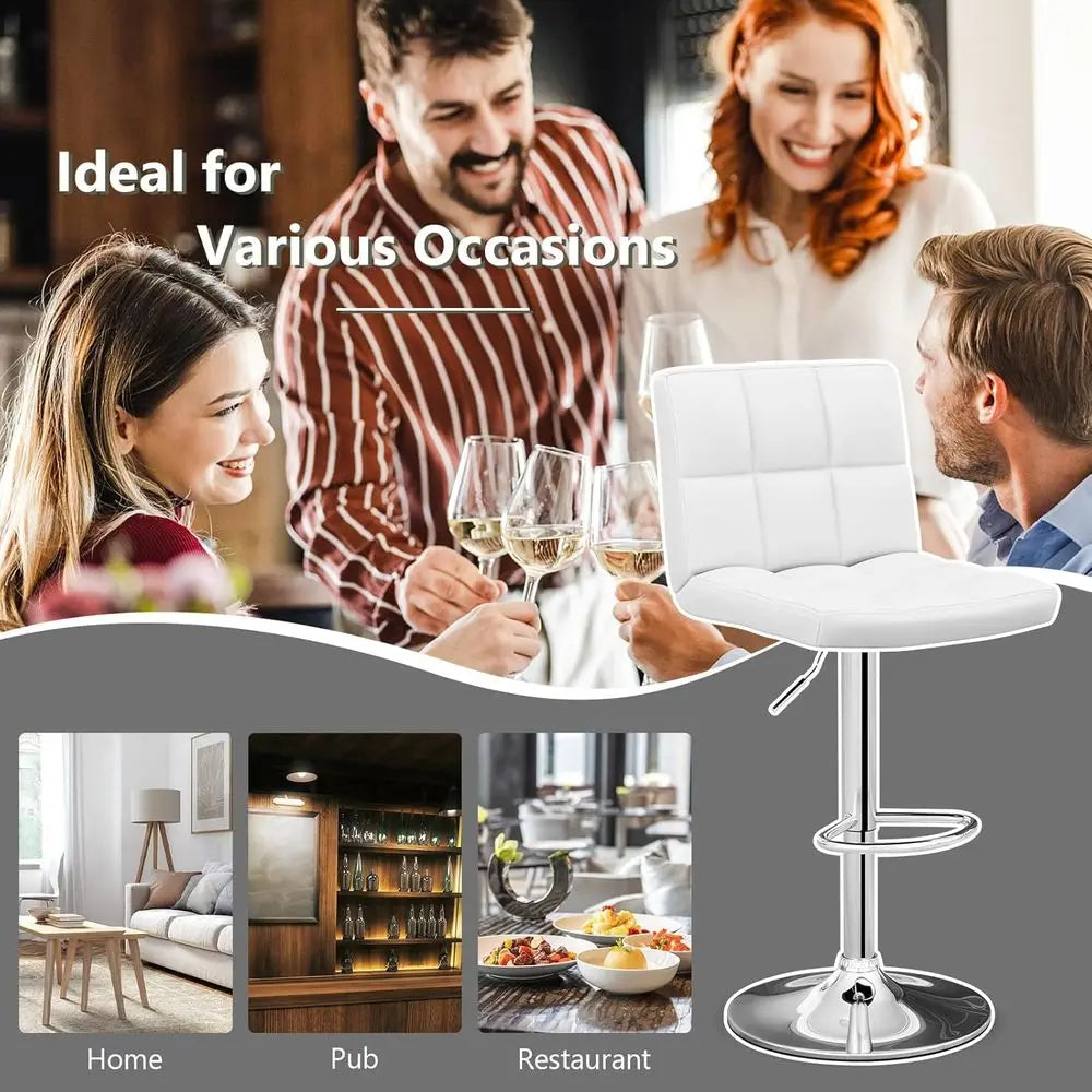 Set of 2 White Adjustable Height Swivel Bar Stools with Backrest, Metal Base for Kitchen Island, Home Bar, Pub