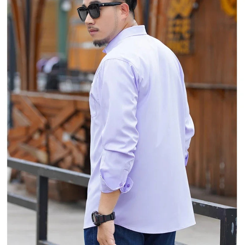 Plus Size 12XL 10XL Men's Shirts Long Sleeves Work Formal Shirt Anti-Wrinkle Classic Business Pocket Tops Male Clothing 90-190KG