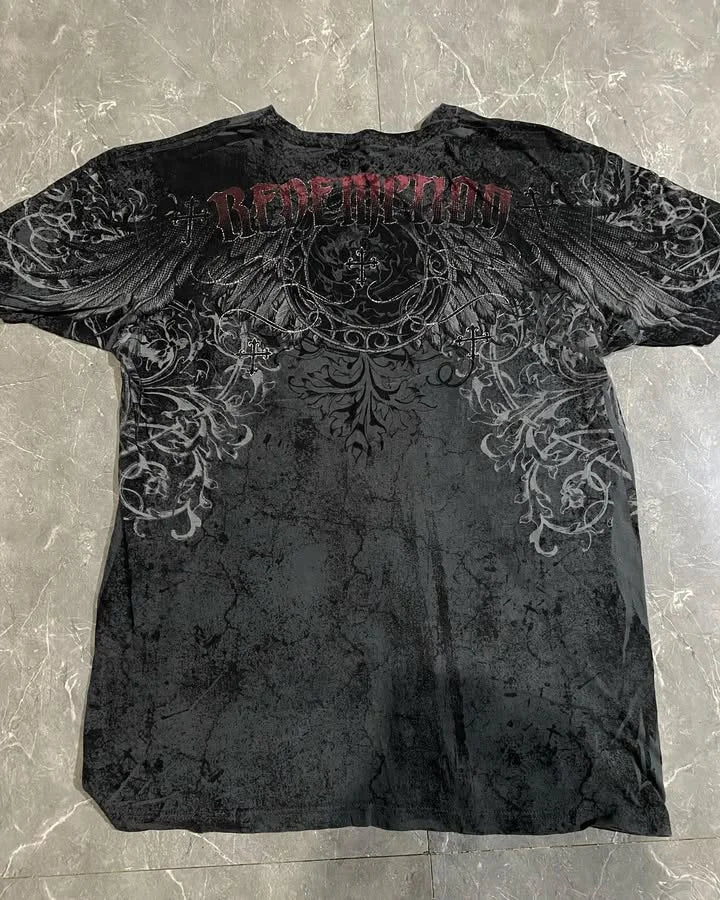Summer Double-Sided Printed T-Shirt Mens American Hip-Hop High Street Fashion Baggy Short-Sleeved Unisex Street Style Tee