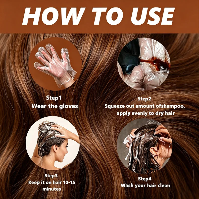 YUITIKUE Chestnut Brown Hair Dye Shampoo 10-in-1 Natural Ingredients Quick Coloring Nourishing 100ml