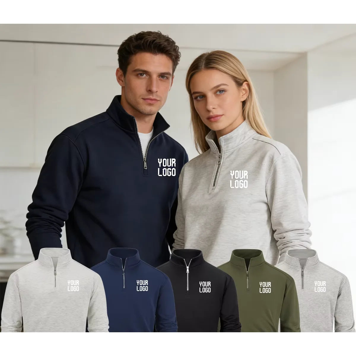 2026 Autumn and Winter Men's Casual Stand Collar Metal Half-Zip Sweater, Supporting Custom Logo