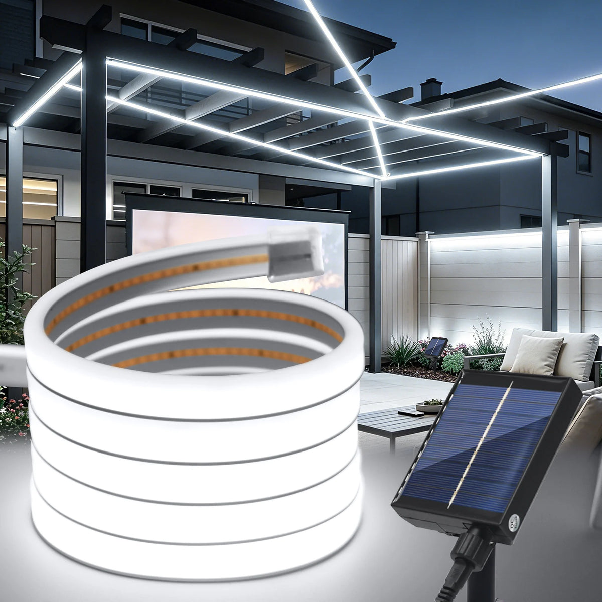 Waterproof Outdoor Solar COB LED Neon Light Strip 24V 320LEDs/m RA90 Linear Flexible Solar Lights for Yard Garden Decoration
