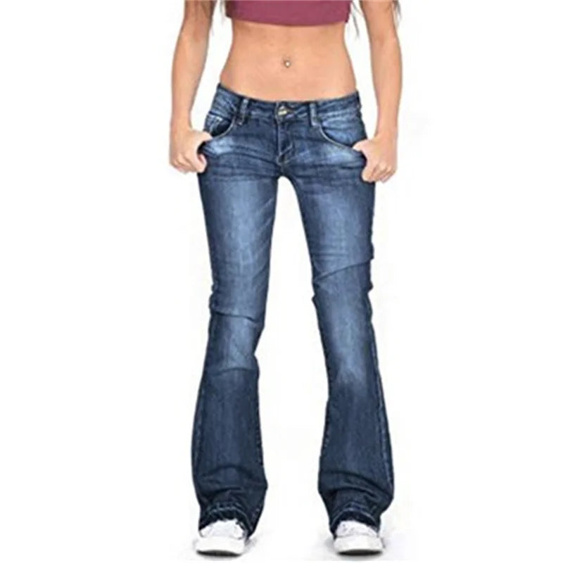 2025 Vintage Mid Waist Washed Jeans Women New Slim Fit Micro Flared Trousers Casual Commuter Female Denim Pants Trend Streetwear