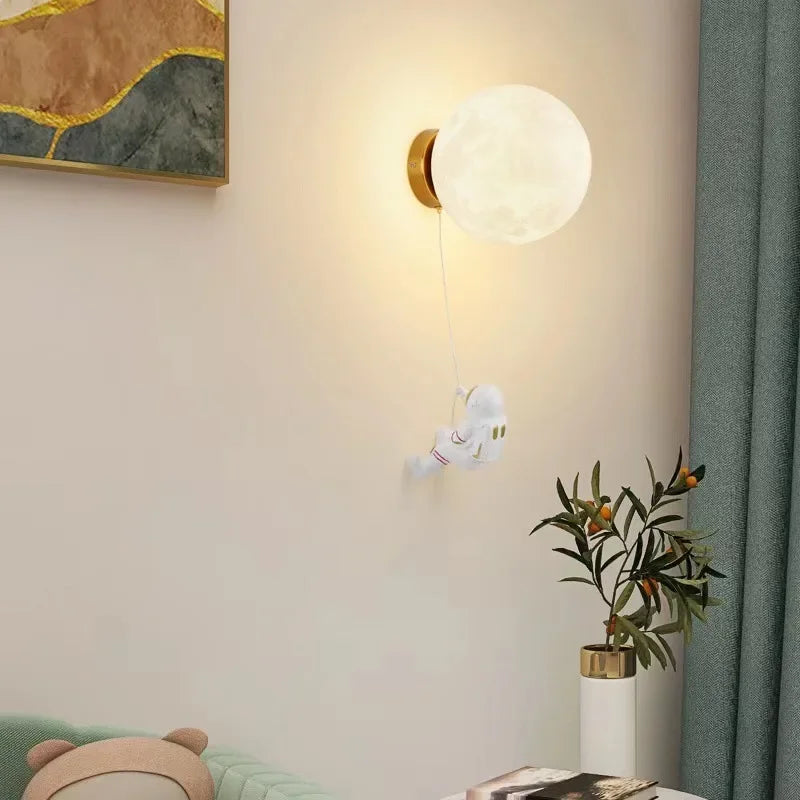 New Design Home Decoration Wall Lamp PLA Material 3D Print Lampshade Sconce Light Astronaut Climbing Moon Style Children Lustres