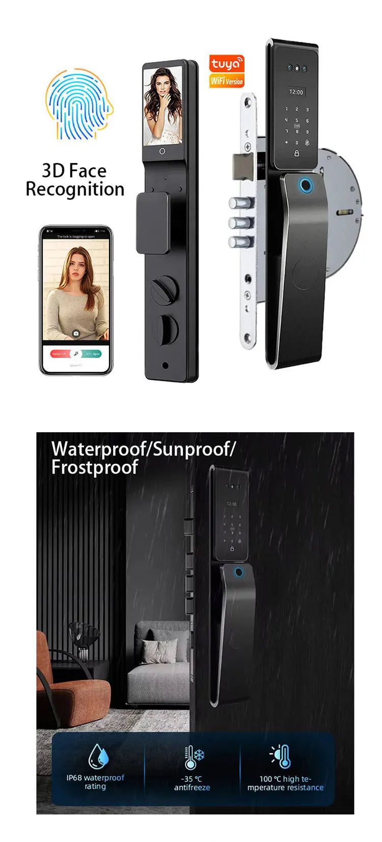 Custom Smart Durable Cylinder Zinc Alloy Biometric RFID Fingerprint Unlock Metal Intelligent Digital Door Lock With Camera