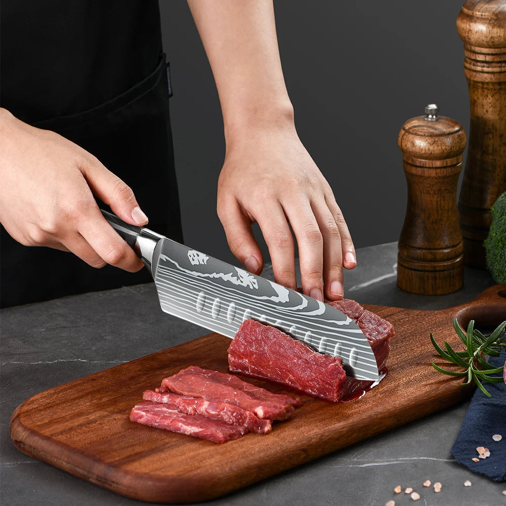 8PCS Utility Kitchen Knifes Resin Handle Carbon Steel Chef Knives Meat Cleaver Fruit Vegetable Slicing  Knife Cooking Tool