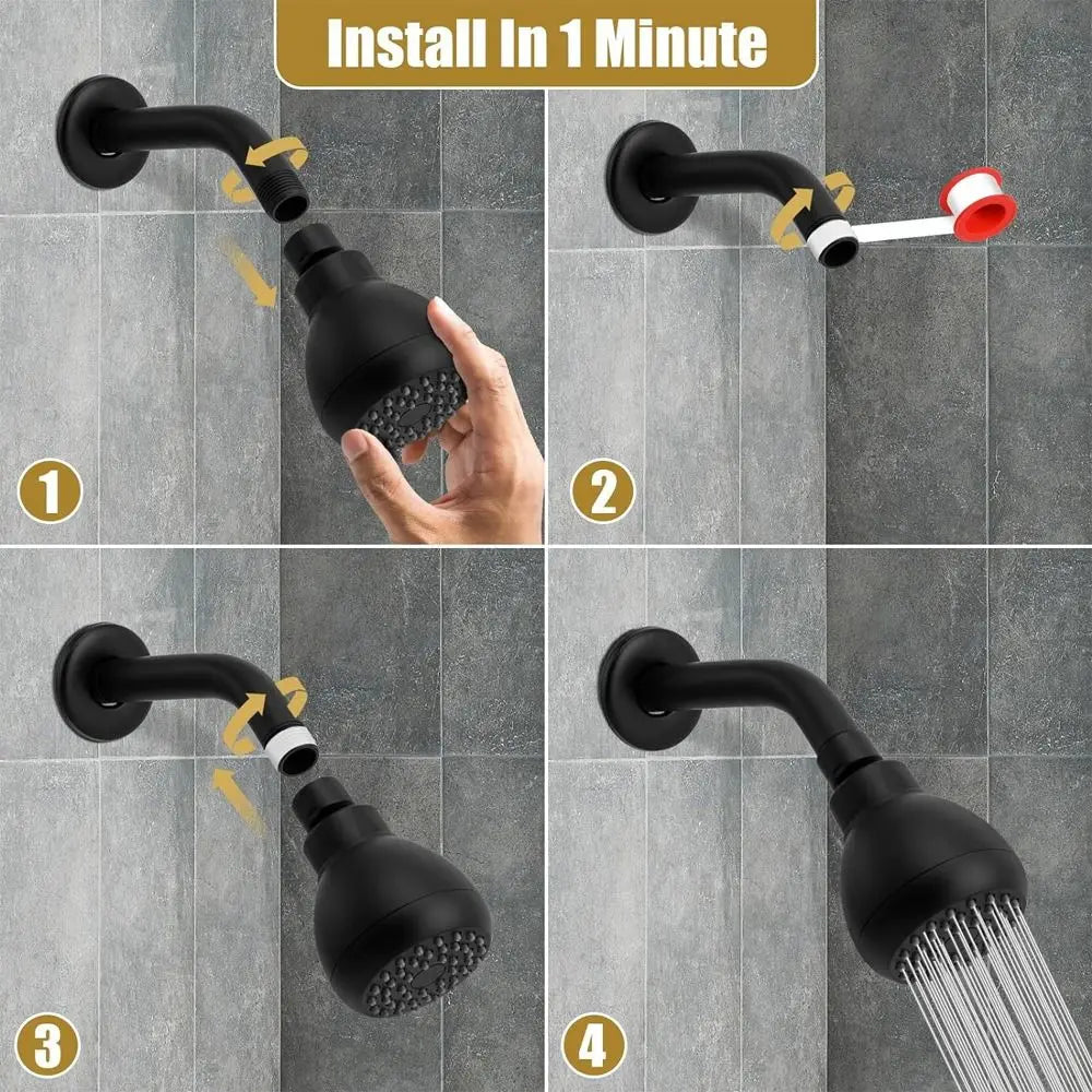 Bathroom Rain Shower Head Matte Black 360 Degree Rotation Powerful Water Flow Overhead Shower