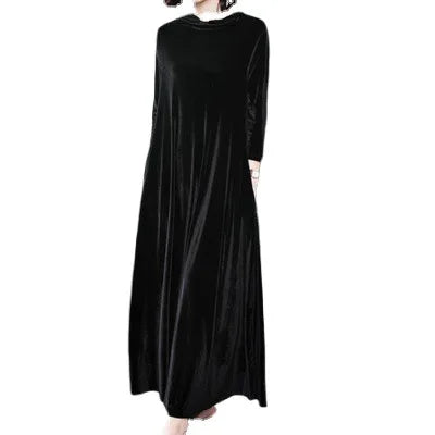 Elegant Long Sleeve Velvet Dress for Women Fashionable Spring Autumn New Style Women's Clothing Princess Sleeve A-Line Skirt