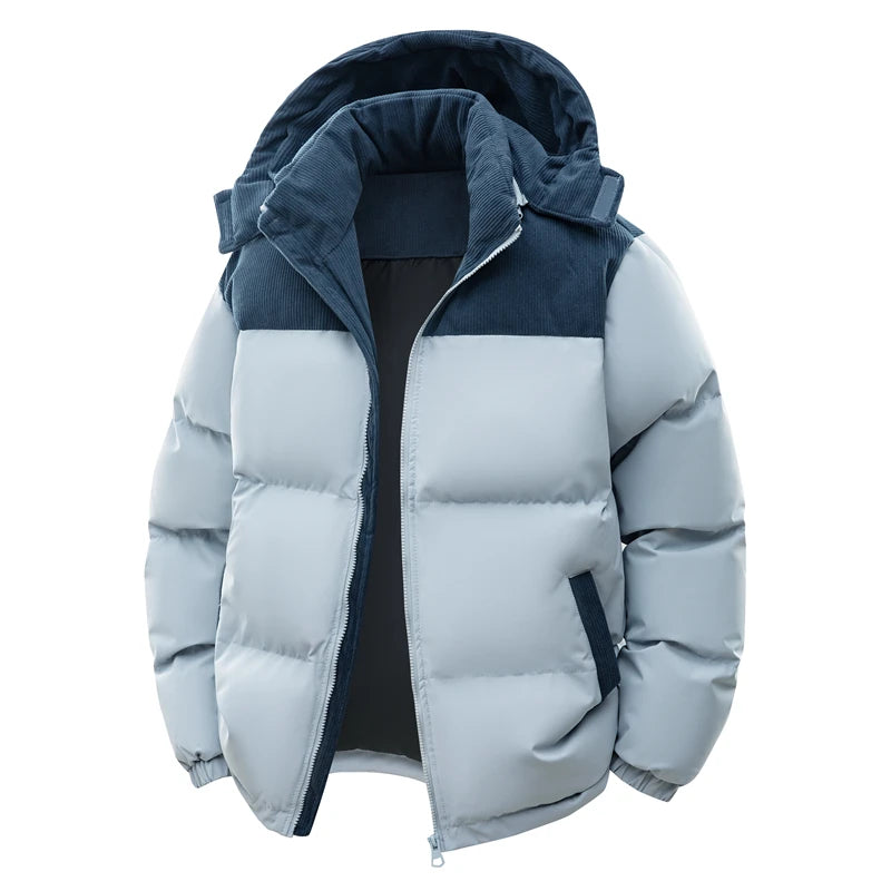 2026 Autumn/Winter New Style Detachable Hooded Down Jacket for Men Plaid Denim Patched Hooded Down Coat for Men US/European size