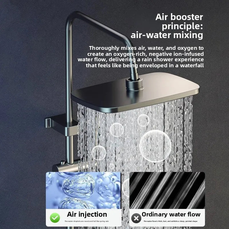 Luxury Shower System for Bathroom Wall Mount Smart Temperature Display Rainlfall Shower Faucet Set Piano Key 4 Ways Water Outlet