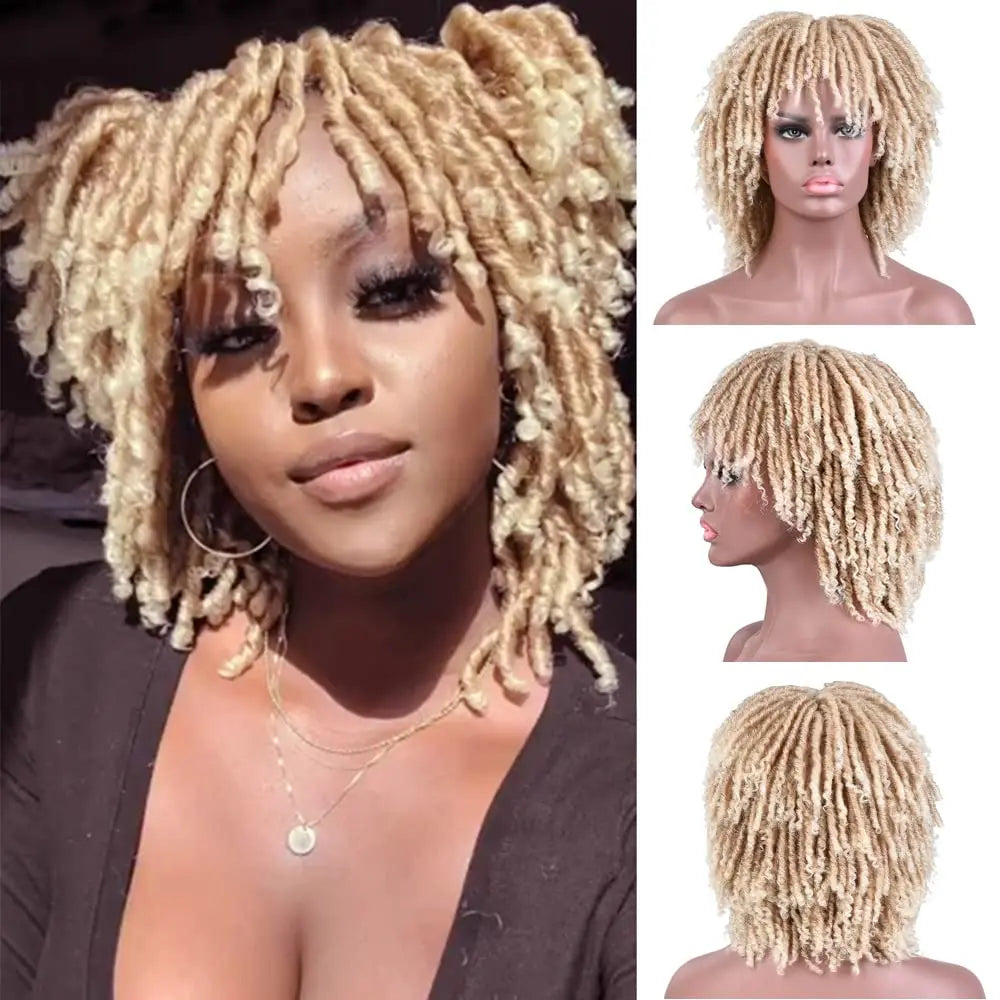 Wigs for Black Women Afro Curly Twist Wigs Braiding Synthetic Wig Heat Resistant Fiber Breathable Faux Locs Braids Hair Wigs wit