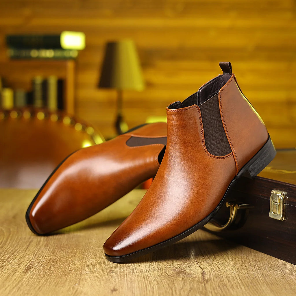 Autumn Winter Leather Chelsea Boots for Men Designer Soft-soled Business Men Dress Shoes Fashion Big Size Ankle Boots Male