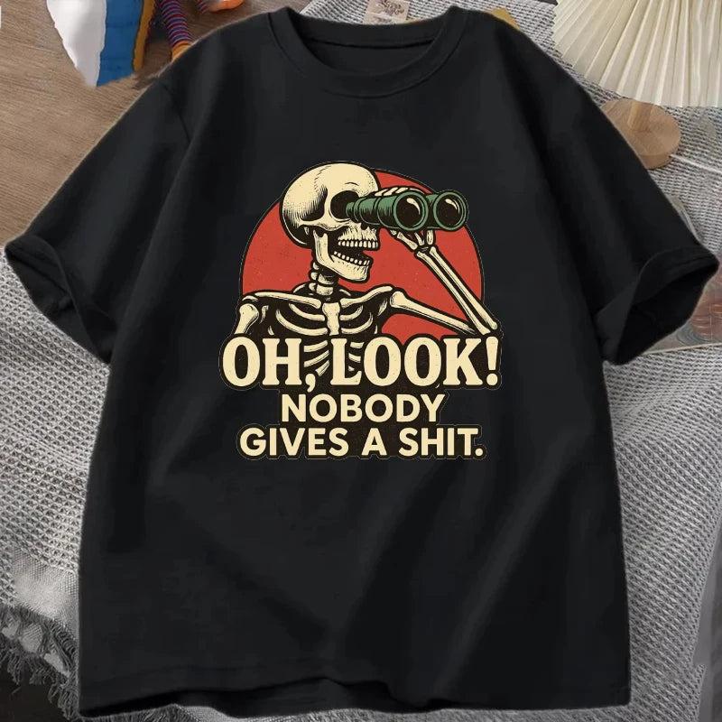 Oh Look Nobody Gives A Shit Sarcasm T-shirt Summer Men's Tracksuit Round Neck Short Sleeve Sportswear Casual Fun Tops Cotton Tee