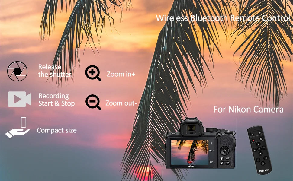 HANPUSEN Bluetooth Wireless Camera Remote for Nikon Zfc Z30 Z5 Z7II Z6III Z50 COOLPIX P1000 P950 A1000 B600; Replace Nikon ML-L7