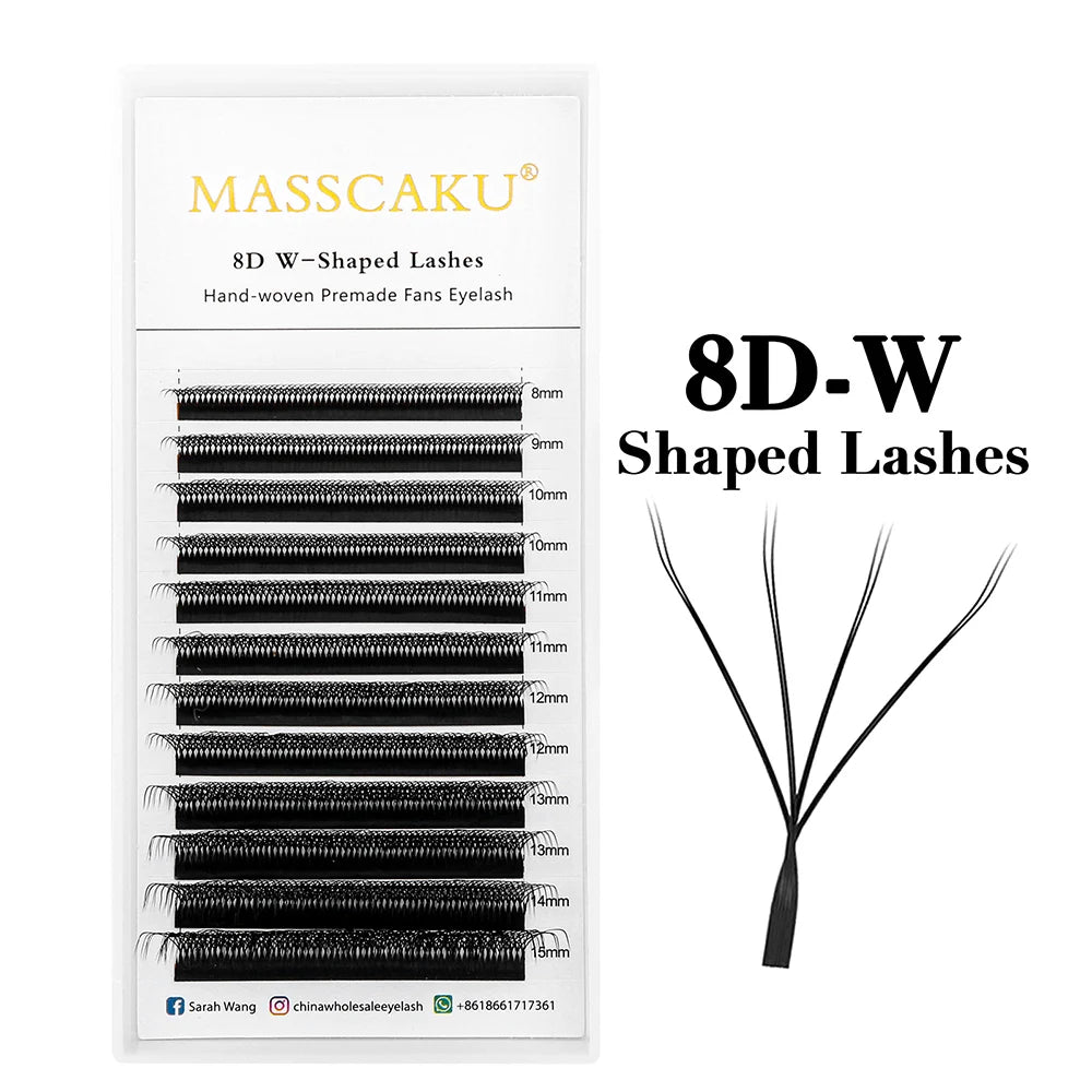 10cases/lot MASSCAKU 3D 4D 5D 6D 7D 8D W Shape Bloom Premade Fans Eyelash Extension Natural Soft Light Full Dense W Shape Lash
