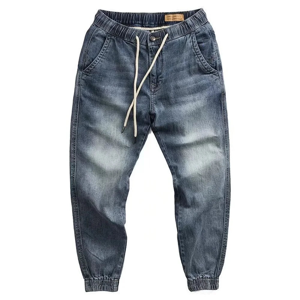 Wholesale 2022 New Denim Men's Stretwear Beam-legged Harem Pants for Young Students Loose Drawstring Sweatpants Baggy Jeans