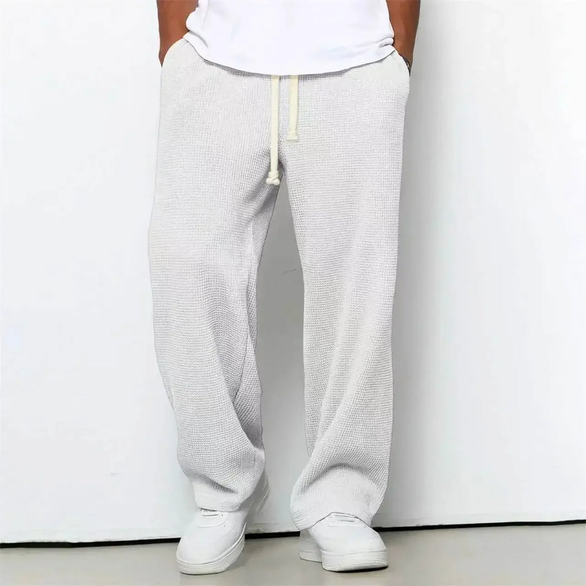 Waffle Straight Leg Pants Men's Summer New Style Wide Leg Pants Men's Youth Summer Casual Pants