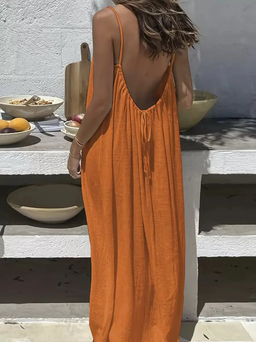 Women Backless Loose Sling Nightgown New Spaghetti Strap Home Wear Casual Lounge Dress