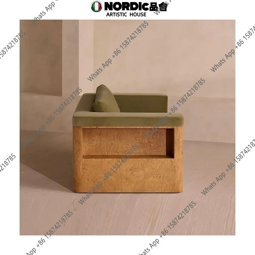 05 Medieval Style Designer Solid Wood Tree Rut Straight Row Sofa Wabi Sandy Wind Fabric Sofa American Country