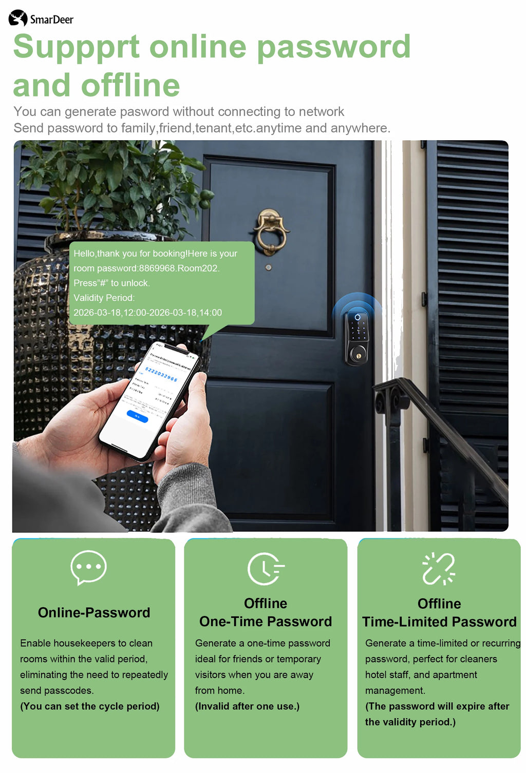 SmarDeer 6590 Israeli Standard Mortise Smart Lock, Tuya WiFi 3D Face Palm Vein Lock, IP66 Waterproof Hebrew Support