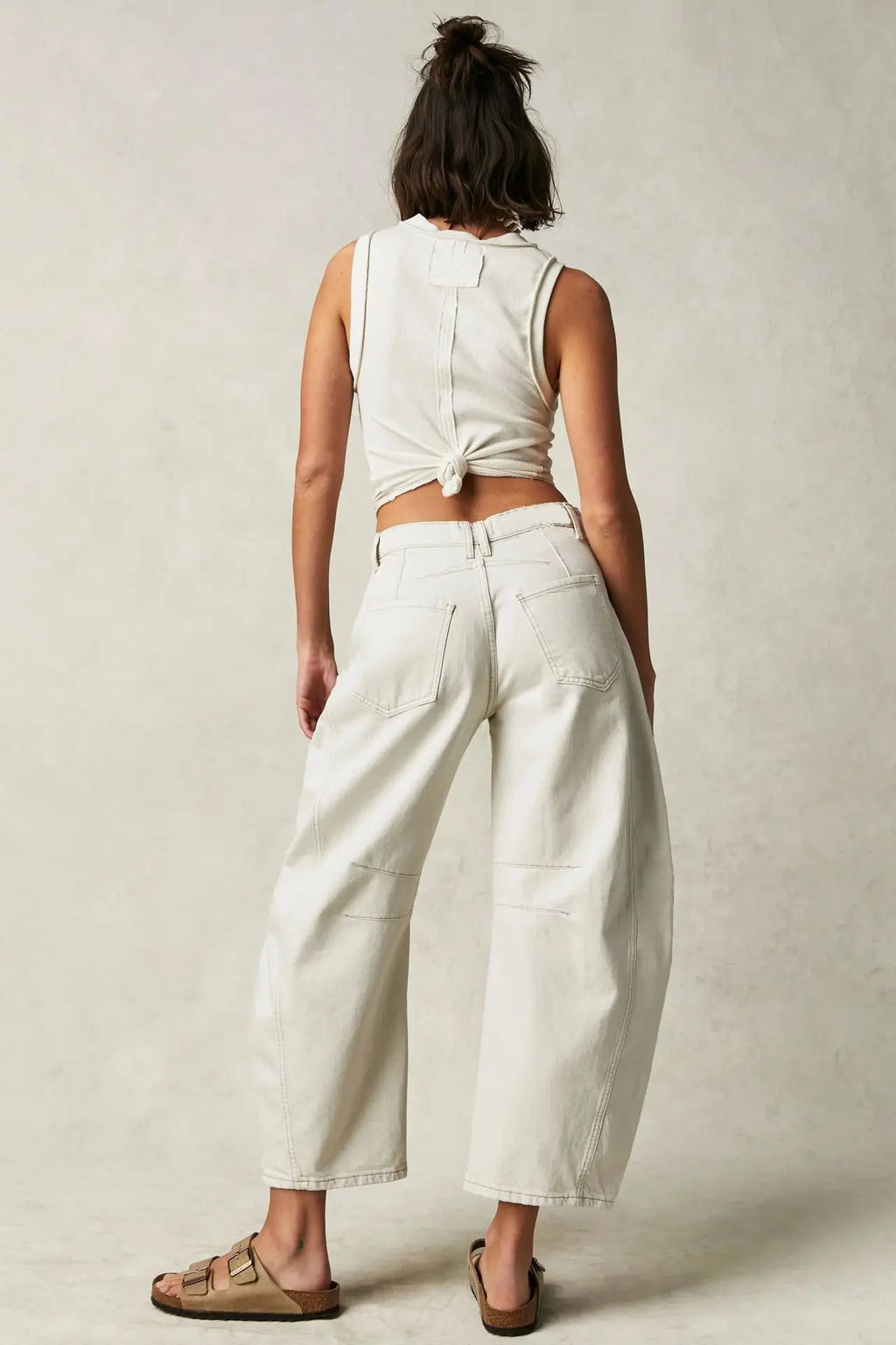 Cotton Denim Long Jeans for Women Trousers Casual High Waisted Jeans Cropped Pants Spring Summer Boho Beach Ladies Baggy Jeans