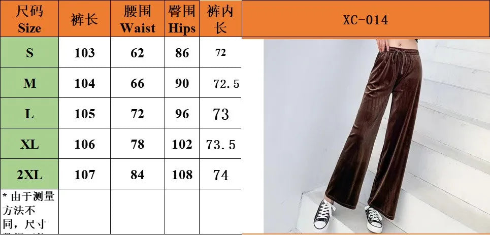 Casual Wide Leg Pants Loose Fit Japanese Korean Casual with Elegant Full Length Regular Thickness Flocked Autumn Women Pants