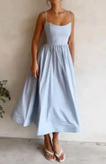 KIDCRKJ Women's U-neck Summer Dress Elegant Sleeveless Camisole Slim Pleated Sundress Loose Host A Performance Party Long Dress