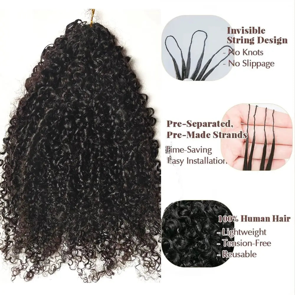 28 30 Inch Afro Kinky Curly Human Hair Crochet Knotless Pre-Separated Feather Light Crochet Human Hair Extensions 60g/Pack