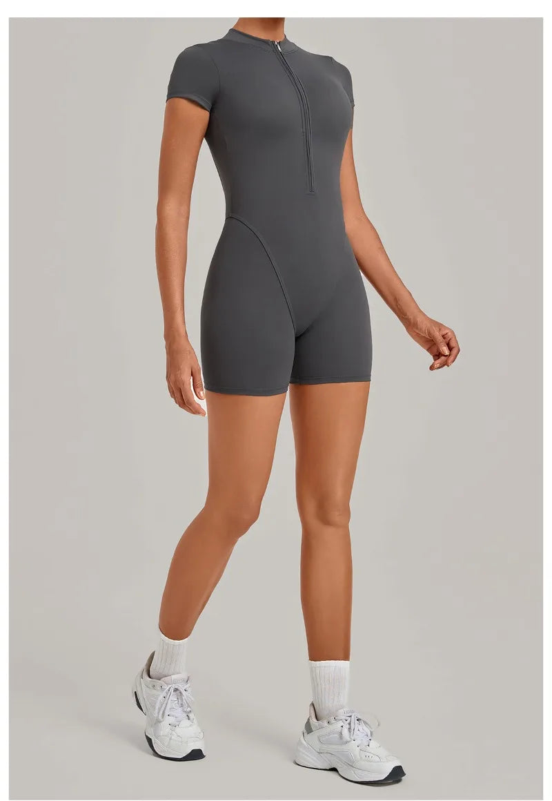 Women's Seamless Yoga Jumpsuits Sports Fitness Hip-lifting Short-sleeved Backless Training Workout Gym Shorts One-piece