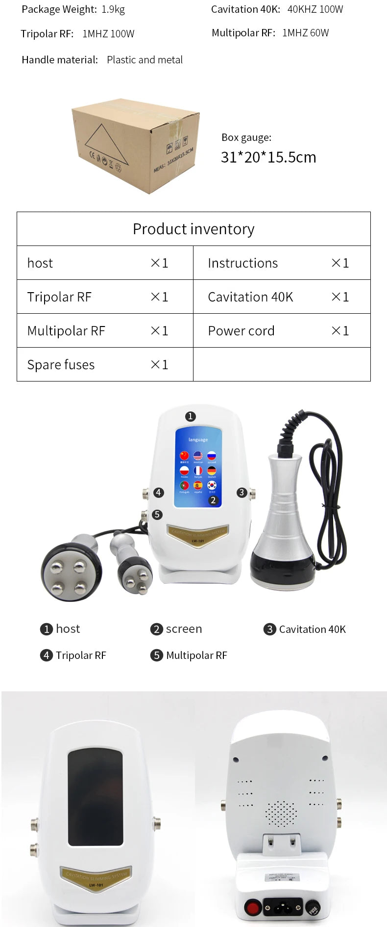 40K Cavitation Machine 3/4-1 Ultrasonic RF Body Shaping Lose Weight Multipolar Slimming Facial Skin Tightening Lifting Device