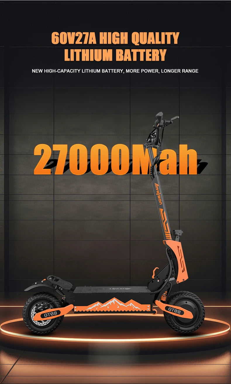 Arwibon 5600W Electric Scooter for Adults Dual Motor 46MPH Top Speed 60V27AH Battery 11-inch Off-Road Tires Sport Folding Design