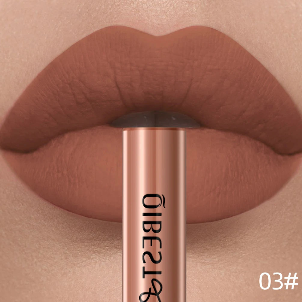 QIBEST Sexy Red Lip Gloss Long Lasting Velvet Matte Liquid Lipstick Waterproof Lip Makeup Nonstick Cup Purple Lip Tint Black