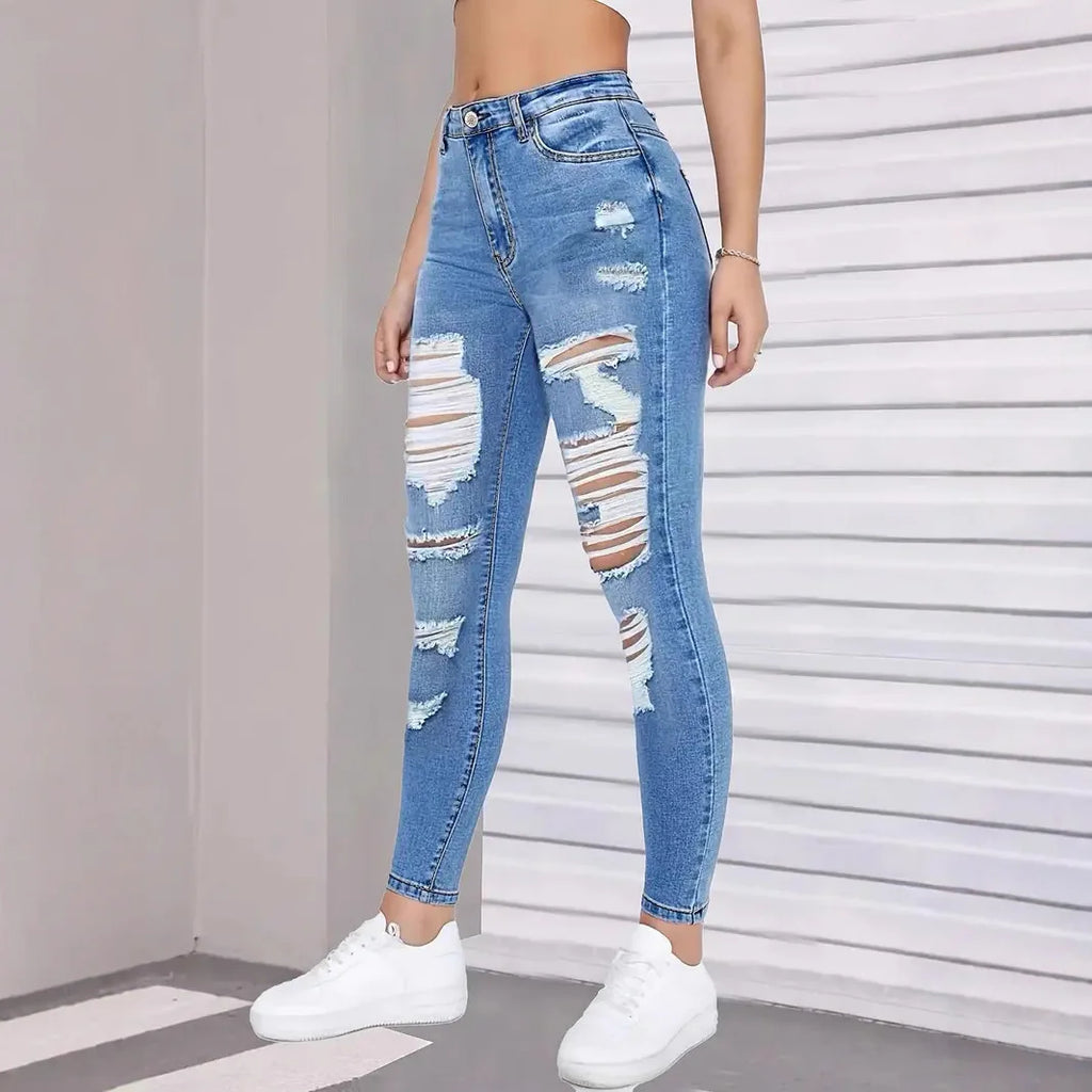 Spring Autumn Ripped Jeans Women 2026 Fashion Streetwear High Waist Y2k Denim Tears Pants Elegant