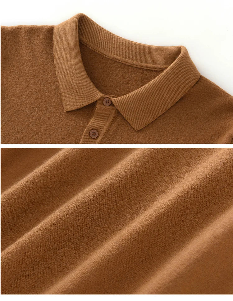 New summer 100% pure wool men's short sleeve polo neck T-shirt fashion youth casual Joker shirt thin T-shirt sweater