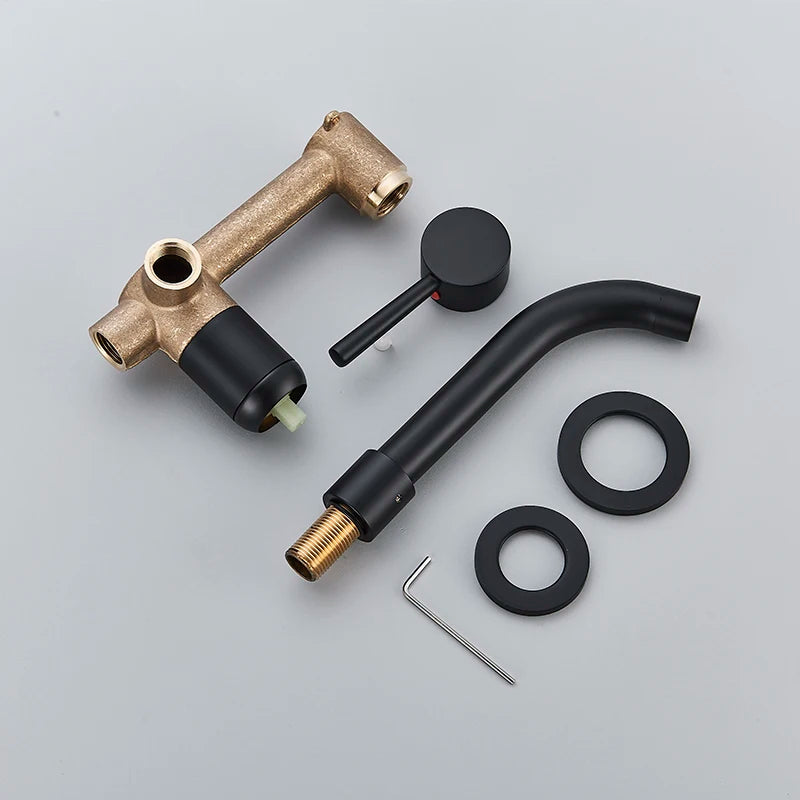 Wall Mounted Wash Basin Faucet Matte Black Bathroom Bathtub Mixer Cold And Hot Single Handle Chrome Tap Integrated
