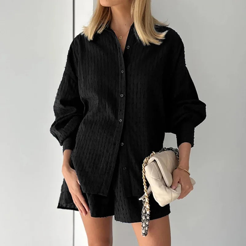 Women's Two Piece Set Outfits Summer Fashion Loose Shorts Long Sleeved Elegant Shirt 2 Piece Sets Suit For Women Streetwear 2026