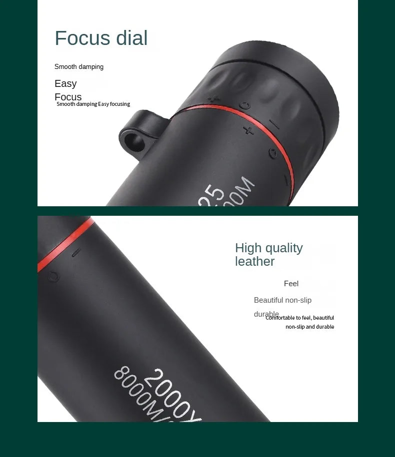2000x25 HD Monocular Telescope Mini Portable with Phone Holder for Outdoor Camping Hunting Birdwatching