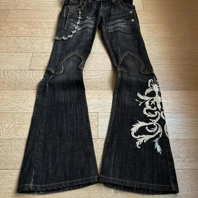 Y2k Two Hollow Out Star Ripped Jeans Women Casual 2026 Hot Sell Denim Pants American Streetwear Wide Leg High Waist Baggy Jeans