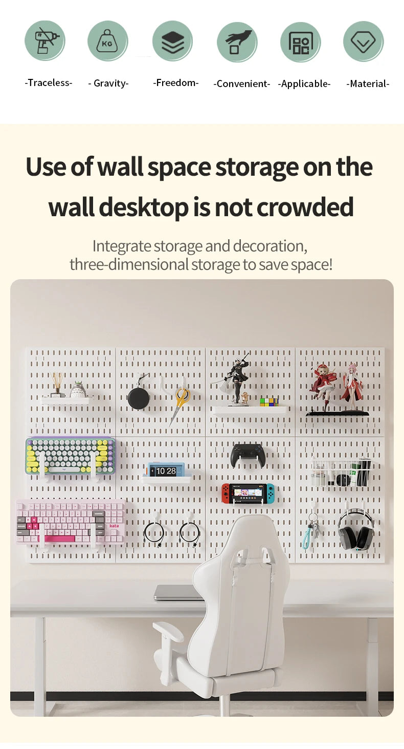 Study Room Pegboard with Shelves Tool Free Wall Grid Scratch Proof Easy to Install for Computer Desk Accessories