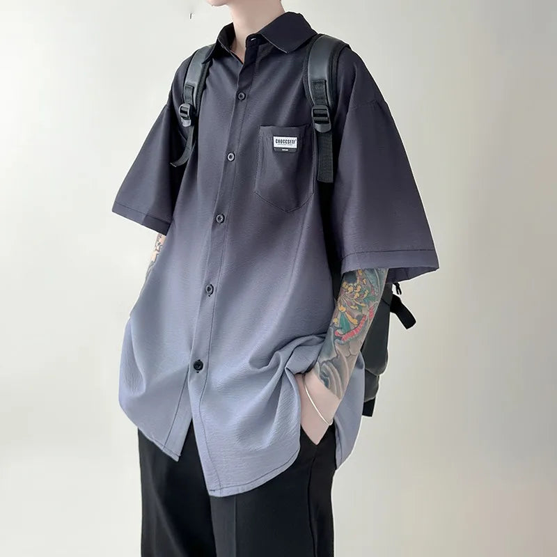 New Shirts for Men Patchwork Graphic T-shirts Men's Clothing Summer Casual Short Sleeved Daily Street Tops Loose Oversized Shirt