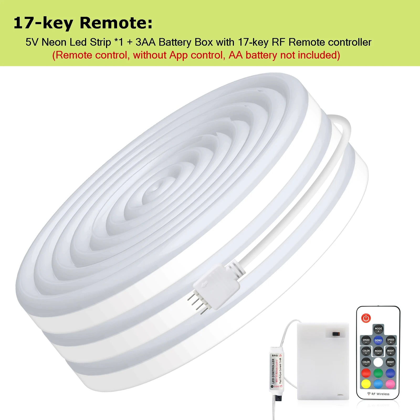3AA Battery Powered 5V RGB Color-changing LED Neon Strip Light 1M 2M 3M Waterproof With Bluetooth Remote Control For Home Decor