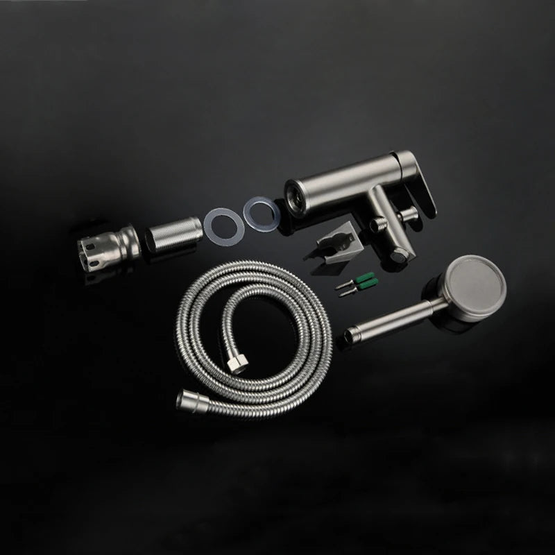 Bathroom Basin Faucet Stainless Steel Single Handle Sink Faucets Cold and Hot Water Mixer Bathtub Tap with Shower Set