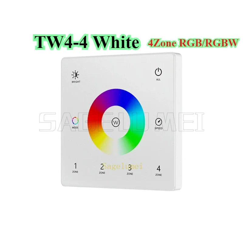Wall Touch Panel TW1-4/TW2-4/TW4-4/TW5-4 2.4G RF 4 Zone Dimmer Switch Controller for Single Color/RGB RGBW/RGBCCT LEDStrip Light