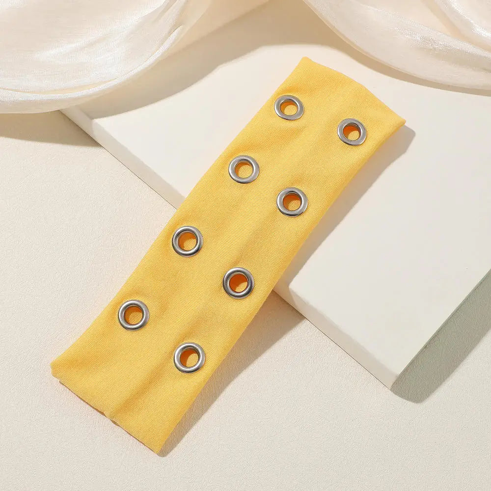 Y2K Girl Hollowed Out Wide Elastic Headband With Eyelets Punk Headwrap Rock Grunge Stretchy Headbands for Women Hair Accessories