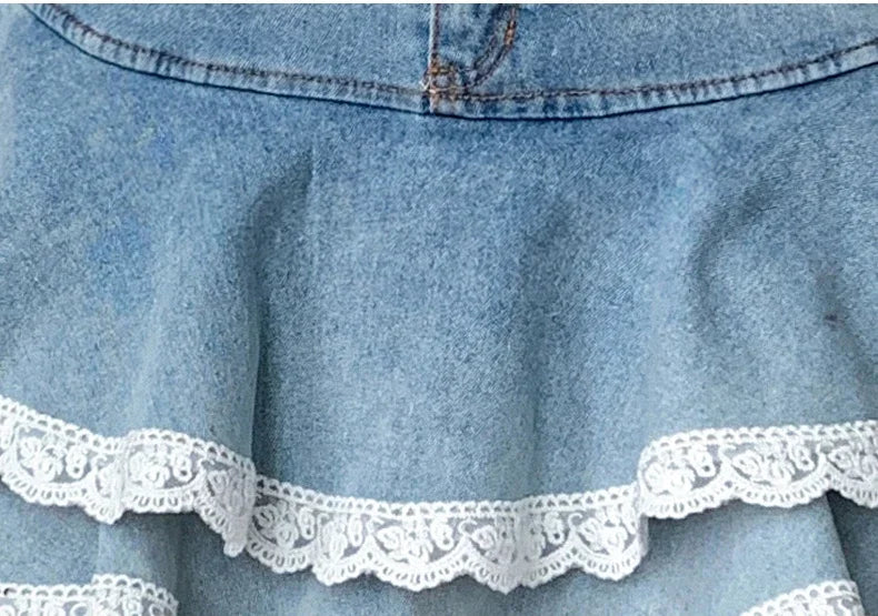Women's Denim Skirts New Spring Summer Fashion High Waist Lace Decoration Shorts Mini Skirts for Women