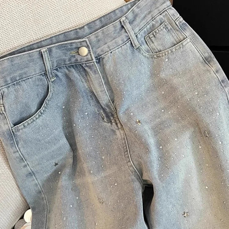 Women's High Waist Loose Straight Wide Leg Basic Casual Trendy Jeans Pants Summer New Fashion Light Blue Denim Trousers Clothes