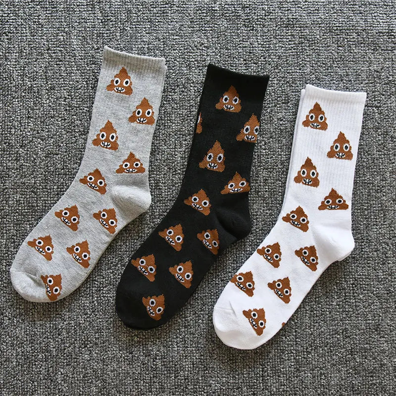 1/3 Pairs Spring and Autumn Fashion New Cartoon Abstract Men's Mid Tube Socks Trend Personality Funny Happy Poop Men's Socks