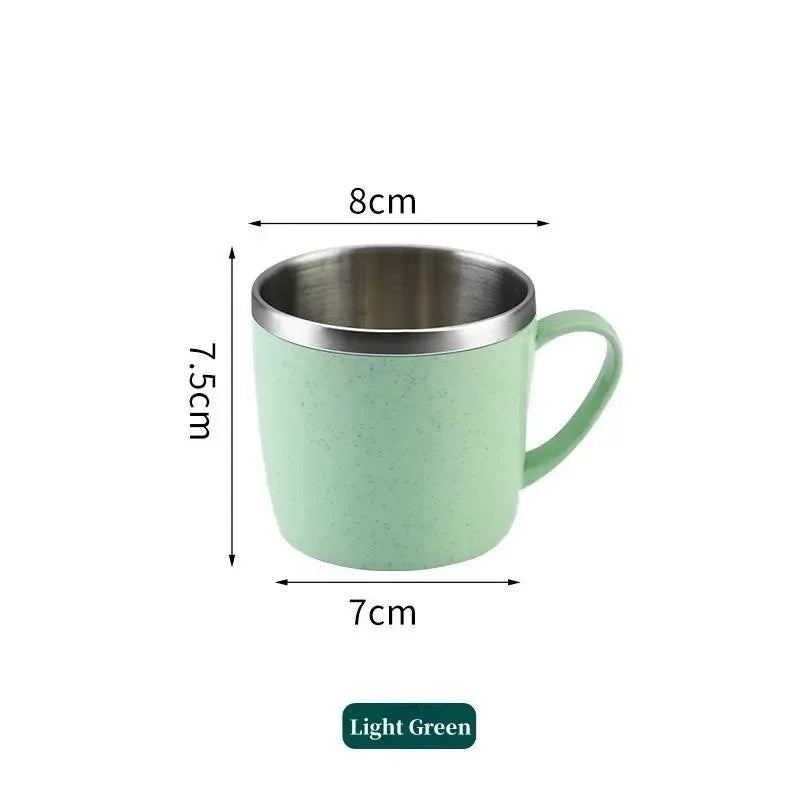 Double Layer Stainless Steel Water Cup Anti-scalding Coffee Milk Mug Tea Drinks Water Cups with Plastic Handle Office Tumbler